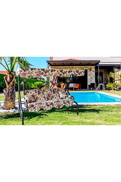 Vip Home Concept Süngerli Salıncak Minderi Kılıfı 3 Kişilik Kılıf Ingiliz Gülü Bahçe Minderi