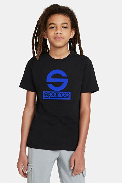 QIVI Unisex dečji crni Sparco logo Štampano T-shirt