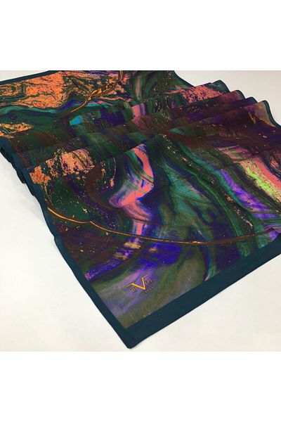 19V69 ITALIA Seria modal cu model abstract Petrol Saks cu umeraș pentru eșarfe și set cadou 75x200 cm