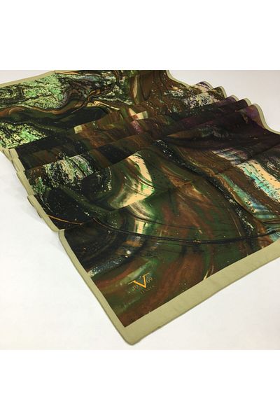 19V69 ITALIA Seria modal cu model abstract, bej kaki, cu agatator pentru eșarfe și set cadou 75x200 cm