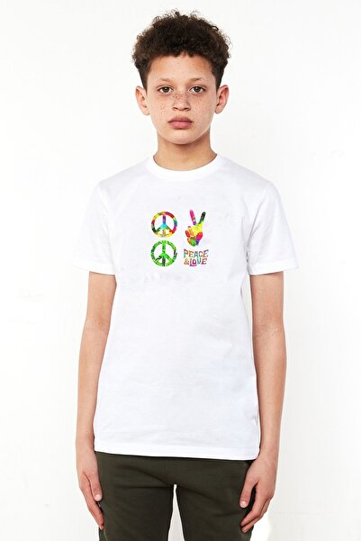 QIVI Dečački beli hipi set za mir Pacifik Štampano T-shirt
