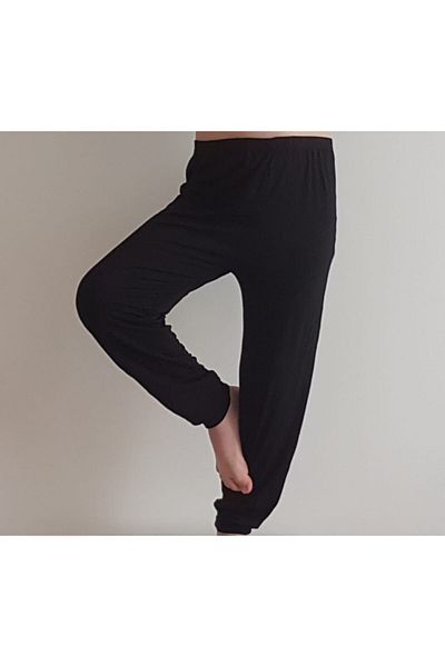 MAYSSTORE Pantaloni de pijama pentru copii cu manșete din viscoană neagră