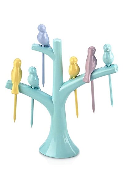 Şahane Pazar حامل أسنان على شكل طائر للكوكتيل 6 قطع خشبي Sc-410 Fma03025