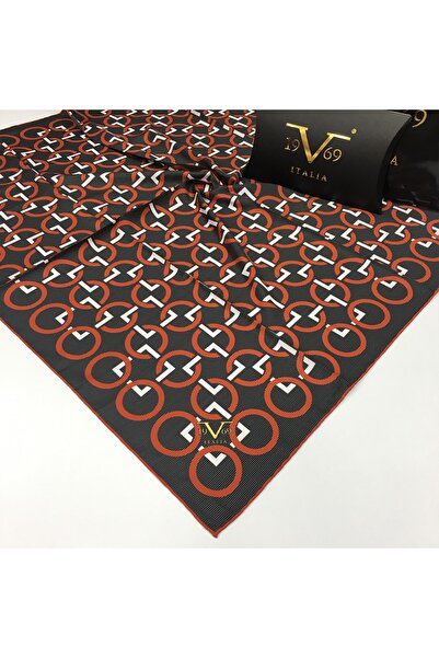19V69 ITALIA وشاح نسائي برتقالي اللون مقاس 90x90 سم وحزام وشاح