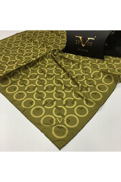 19V69 ITALIA Hardal Twill Eşarp Black Seri 90x90 cm ve Eşarp Askısı