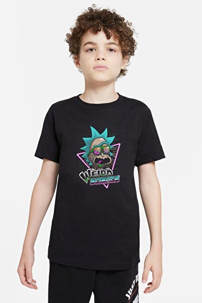 QIVI Unisex dečija crna majica Rick Weird Science Štampano