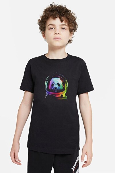 QIVI Unisex dečja crna vanzemaljska panda astronaut svemir Štampano