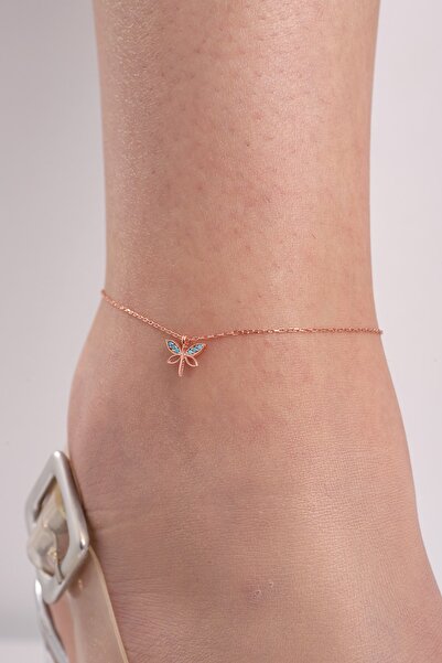 Bilsen Store Kadın 925 Ayar Gümüş Zincirli Rose Kaplama Firuze Turkuaz Taşlı ...