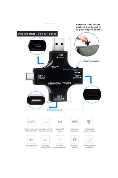 Anunnaki Usb 3.0 Type-c Dc Dijital Volt-ampermetre Gerilim Akım Ölçüm Aleti