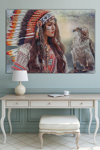 Morfil Sanat Atölyesi Διακοσμητικός πίνακας σε καμβά Native American Woman and Eagle (8 διαφορετικά μεγέθη)