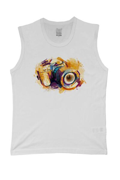 Raf Coll Tricou alb fără mâneci pentru bărbați, imprimat digital