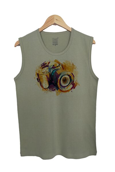 Raf Coll Tricou verde pentru bărbați fără mâneci, imprimat digital