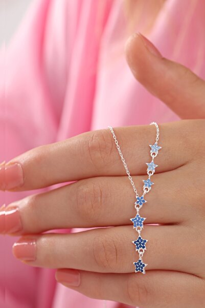 Bilsen Store 925 Ayar Gümüş Zincirli Nano Renk Geçişli Sıralı Yıldız Kolye
