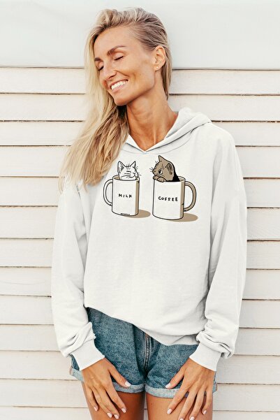 ROCK GURU Hanorac alb cu glugă, uni lăptos, pentru femei