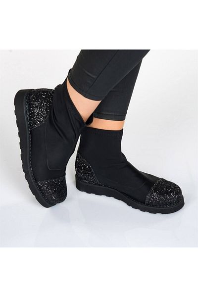 İriadam 19273 Black Stretch Fabric Large Size Women's Shoes