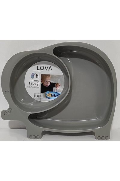 Lova Elephant Shaped 2 Chamber Food Plate Gray