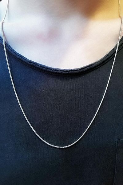 The Collection Unisex Silver Thin Snake Model Chain Necklace 60 Cm