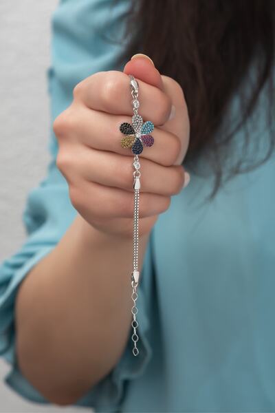 Nereze 925 Ayar Gümüş Mix Taşlı Çiçek Bileklik