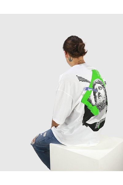 BPM Tricou alb oversize cu model mitologie