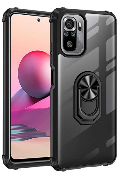Xiaomi Redmi Note 10  Uyumlu Kılıf Yüzüklü Standlı Zırh Silikon Şeffaf