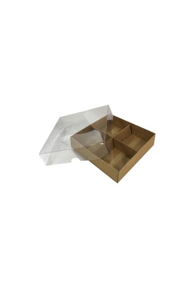 TT Tahtakale Toptancıları Asetat Kapaklı Karton Kutu 12x12x3 Cm 4 Bölmeli Kutu (10 Adet) Kraft