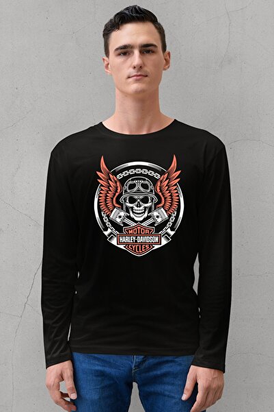 ROCKANDROLL Tricou pentru bărbați cu mânecă lungă, cu gât negru, cu aripi de ...