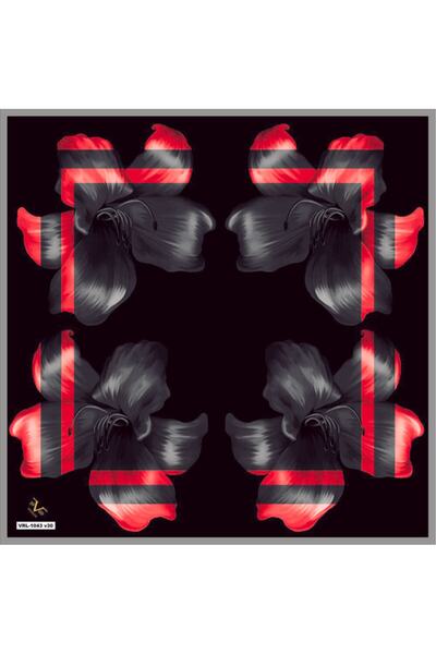 19V69 ITALIA Kadın Siyah Kırmızı Twill Eşarp Black Seri 90x90 cm ve Eşarp Askısı