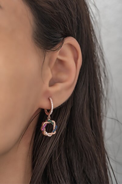 Nereze 925 Ayar Gümüş Mix Taşlı Sarmal Tasarım Küpe