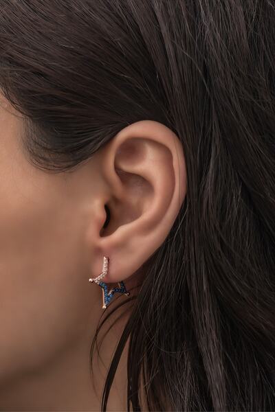 Nereze Kadın 925 Ayar Gümüş Renk Geçişli Yıldız Küpe