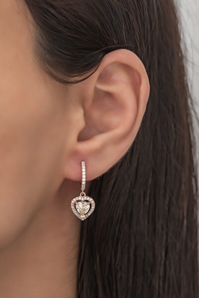 Nereze Kadın 925 Ayar Gümüş Sitrin Taşlı Kalp Model Küpe