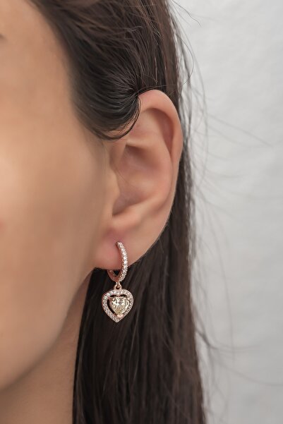 Nereze Kadın 925 Ayar Gümüş Sitrin Taşlı Kalp Model Küpe