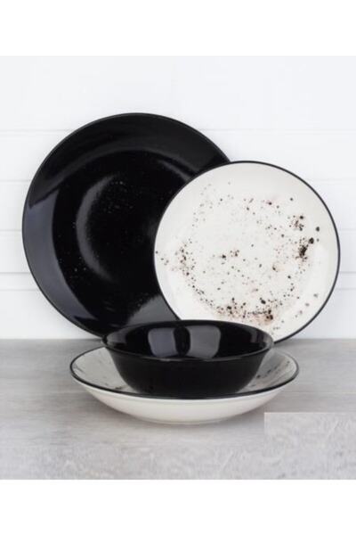 ACAR Antik Siyah 24 Parça Porselen Yemek Takımı