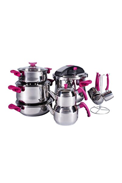 Porland Luxury Pembe Tencere Takımı 16 Parça