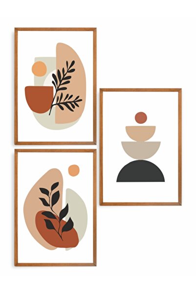 Hediyebahçesi Ahşap Çerçeve Görünümlü Soyut 3'lü Tablo