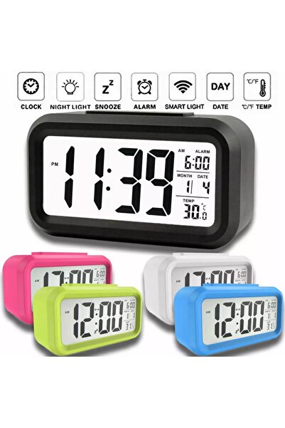 CHELİC Dijital Alarmlı Masa Saati Lcd Ekran Çalar Saat Termometreli