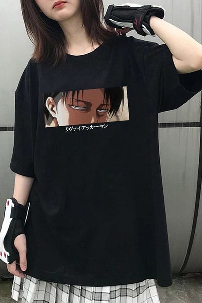 Köstebek Unisex Black Attack On Titan Levi Ackerman Ιαπωνικό Anime T-shirt