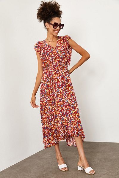 XHAN Kleid - Rot - A-Linie