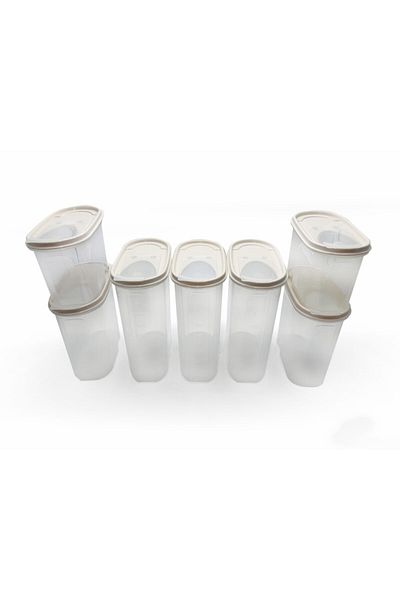 Melkan Home Food Container 7 Pieces Set Total 13 Liters Food Storage Container Cream