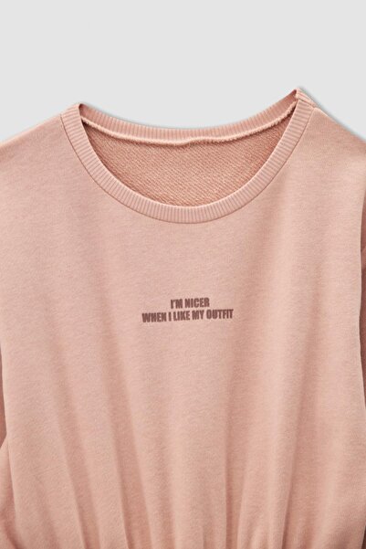 DeFacto Kız Çocuk Bisiklet Yaka Uzun Kollu Sweat Elbise
