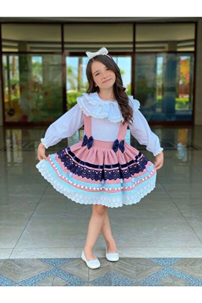 İ&K ŞIMARIK KİDS Girl's Two Piece Ruffled Collar Badi and Slopet Dress