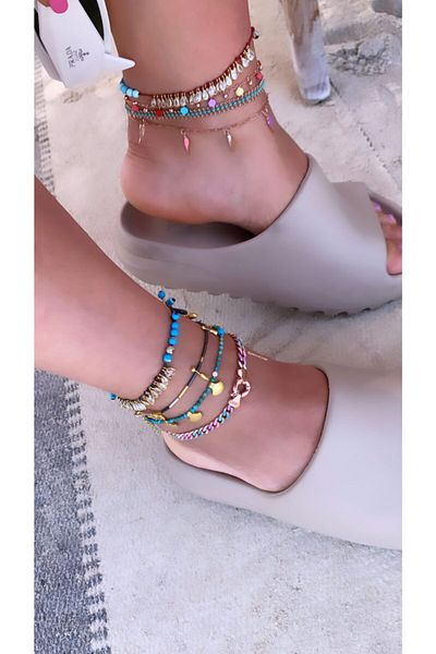 özde dekor Blue Stringed Marquise Detailed Turquoise Design Anklet