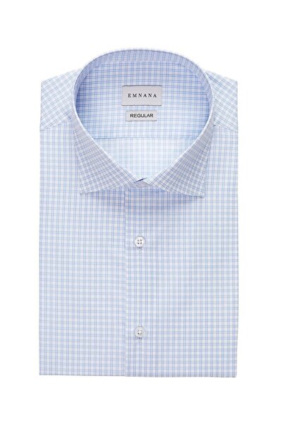 EMNANA Mavi Kareli Kısa Kollu Regular Fit Gömlek