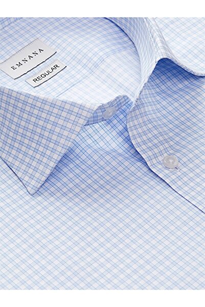 EMNANA Mavi Kareli Kısa Kollu Regular Fit Gömlek