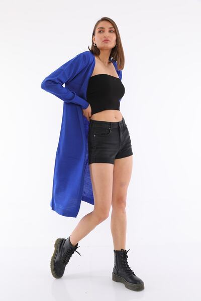Devinka Cardigan lung de tricotaj sezonier albastru Saks de damă