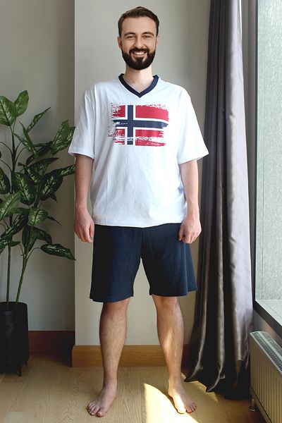 Nur Aka by Nurteks Large Size Pajama Set with Flag Printed V-Neck