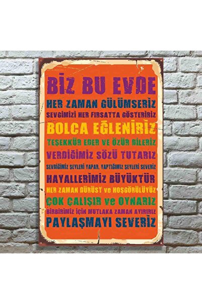 sara dijital baskı Biz Bu Evde Paylaşmayı Severiz Retro Tasarım Ahşap Poster