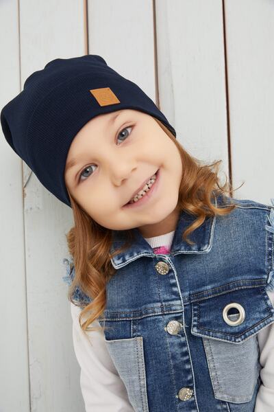 Babygiz Kız Bebek Çocuk Lacivert Şapka Bere El Yapımı Rahat Cild Dostu %100 Pamuklu Kaşkorse