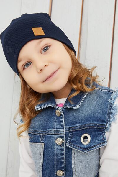 Babygiz Kız Bebek Çocuk Lacivert Şapka Bere El Yapımı Rahat Cild Dostu %100 Pamuklu Kaşkorse