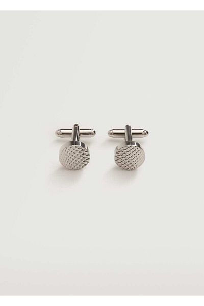 MANGO Man Men's Silver Color Round Cufflink