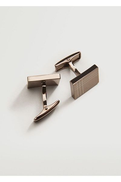 MANGO Man Men's Silver Striped Square Cufflink